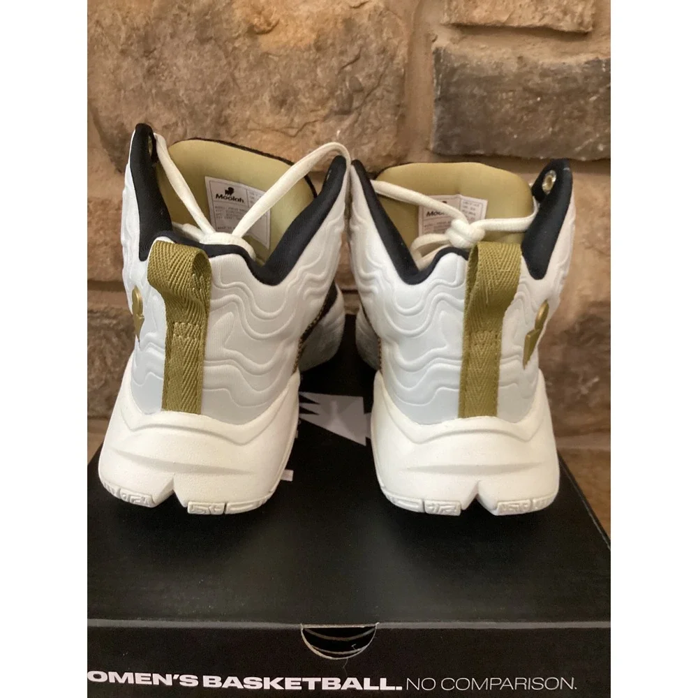 Moolah Kicks Press Break v2 Black White Gold Youth 4.5 Womens Basketball Shoes